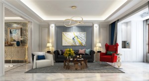 石家庄东易日盛装饰-东南智汇城190平米美式轻奢风格客厅装修效果图