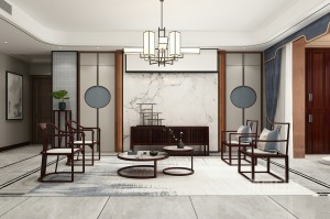 石家庄东易日盛装饰-维多利亚137平米新中式风格客厅装修效果图