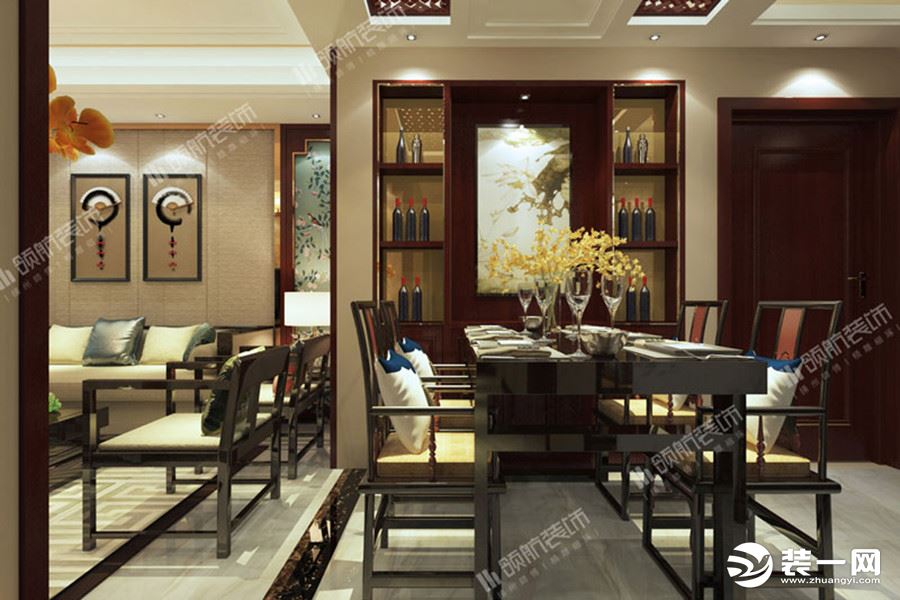 【领航装饰】徐州绿地商务城117平方户型新中式风格三居室餐厅装修效果图