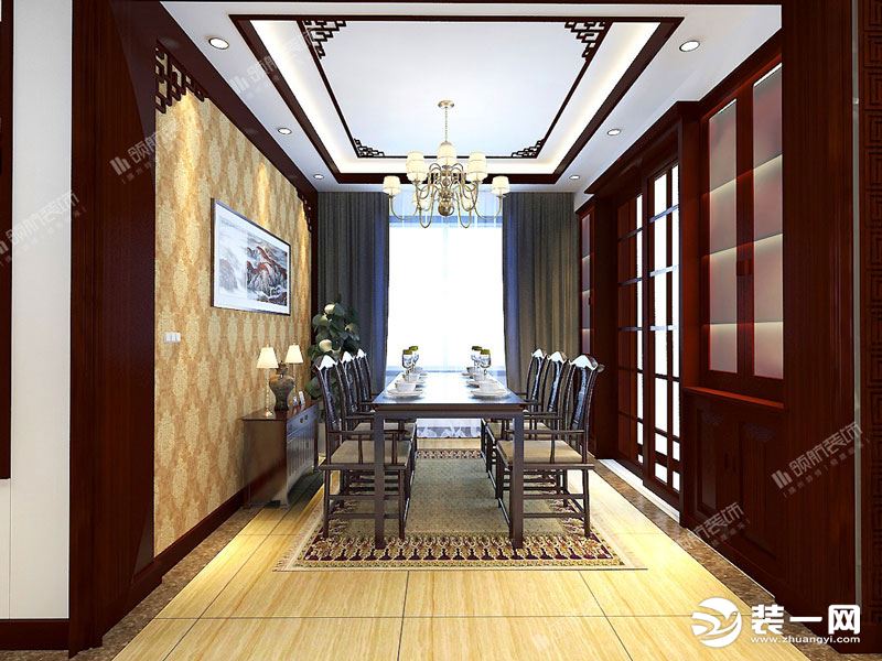 【领航装饰】徐州世茂天城136平方户型新中式风格三室餐厅装修效果图