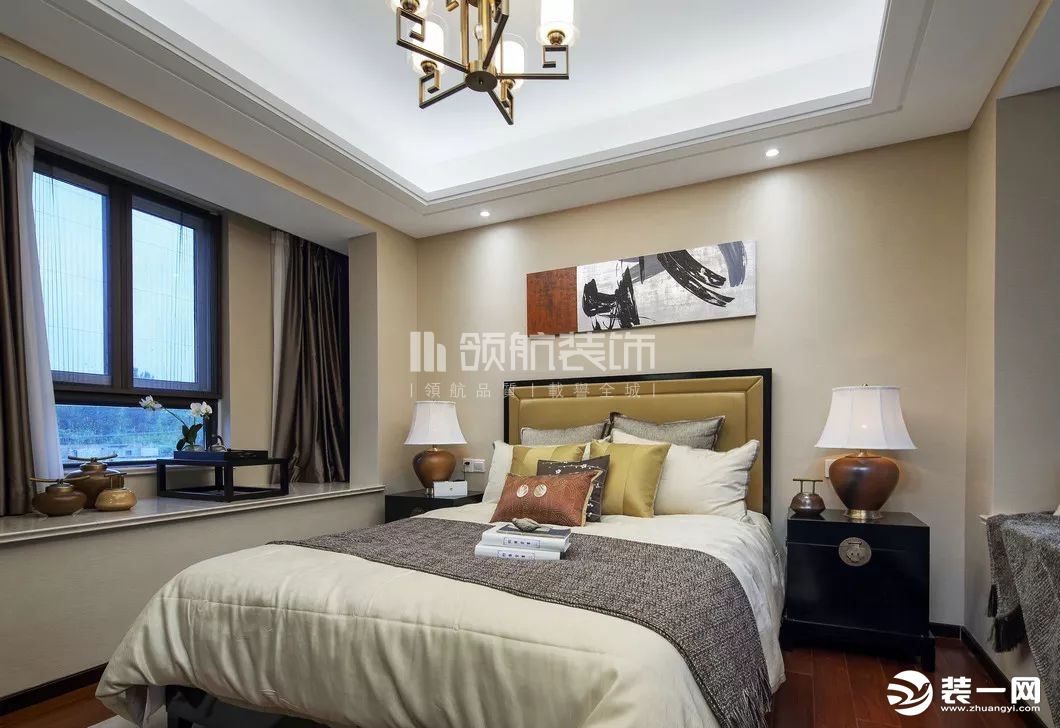 【领航装饰】徐州126平方户型新中式风格三居室卧室装修效果图