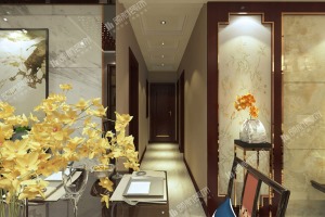 【领航装饰】徐州绿地商务城117平方户型新中式风格三居室走廊装修效果图
