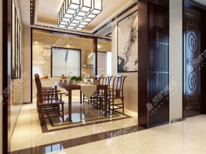 【领航装饰】徐州美的城139平方户型新中式风格三居室装修效果图