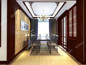 【领航装饰】徐州世茂天城136平方户型新中式风格三室装修效果图