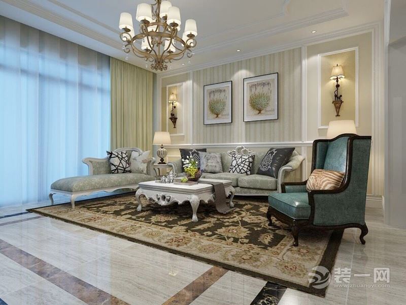 客厅效果图 玫瑰园  129㎡  美式   纳米空间装饰