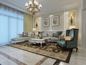 客厅效果图 玫瑰园  129㎡  美式   纳米空间装饰