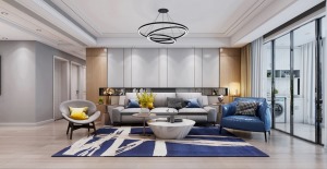 世茂香槟湖-130平方-四居室现代简约客厅装修效果图