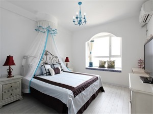 臥室窗戶石家莊九創裝飾89平小戶型復式地中海風格裝修