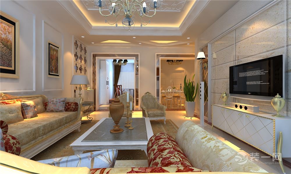 双水湾  128平 三居室 造价13万 欧式风格客厅