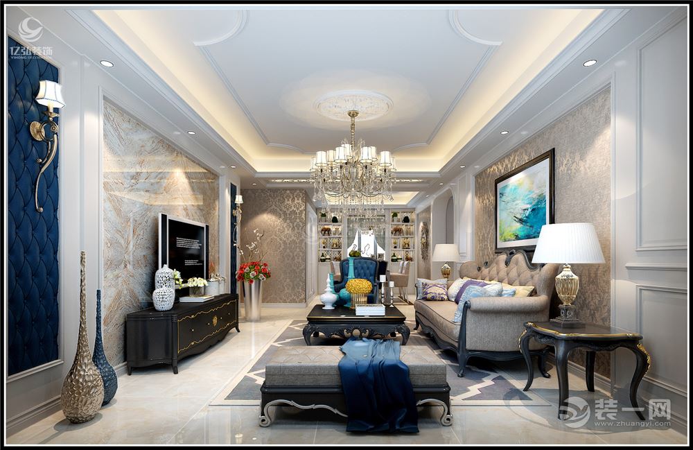 襄阳亿弘装饰-盛特区139平欧式三居室装修案例客厅
