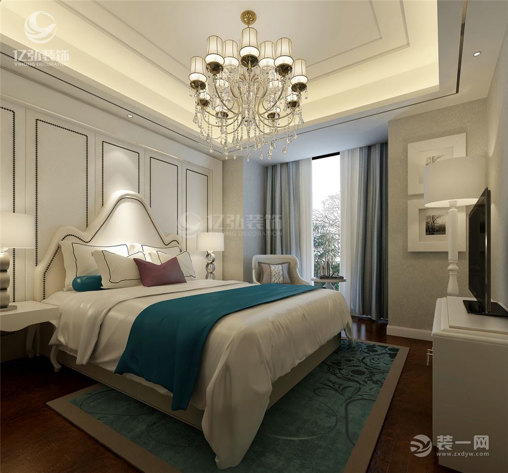 襄阳亿弘装饰-绿地中央广场160平欧式装修案例卧室