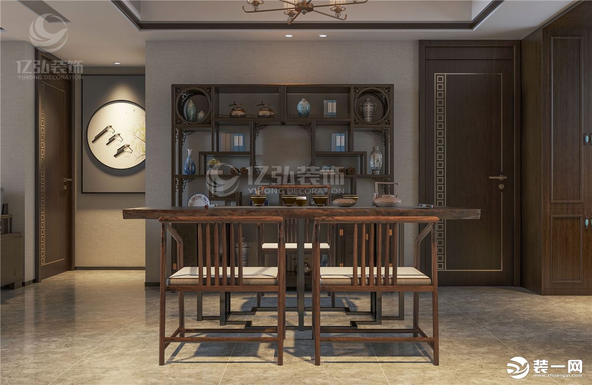 襄阳亿弘装饰-中央公园130平新中式风格装修案例茶厅