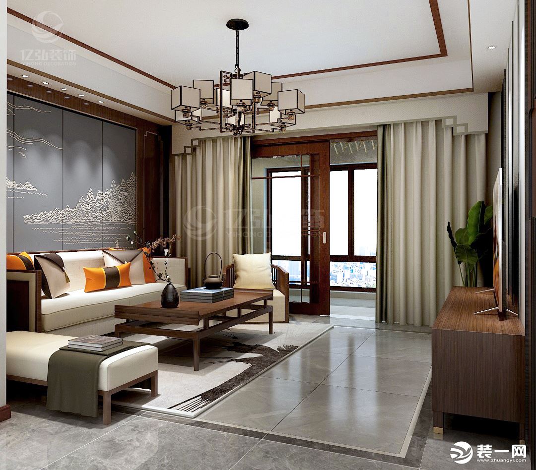 襄阳亿弘装饰-骧龙国际二期210平复式新中式风格案例客厅