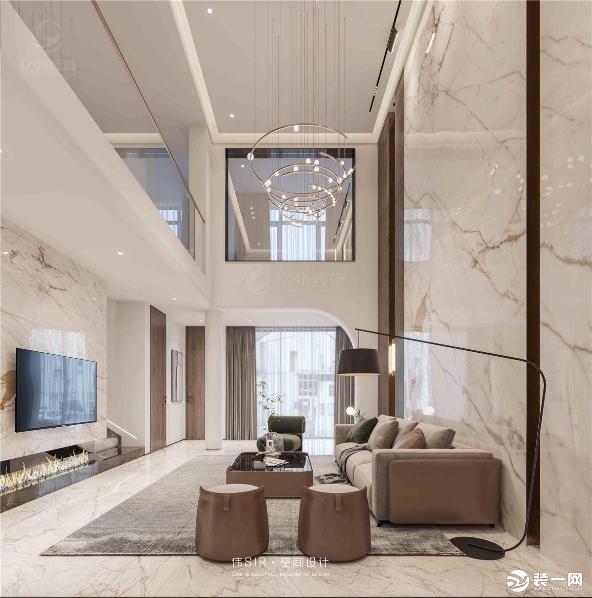 襄阳亿弘装饰-骧龙国际二期231平别墅现代风格案例一楼客厅