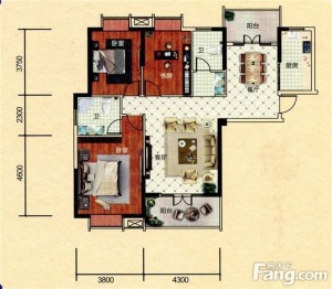 现代简约三居室户型图