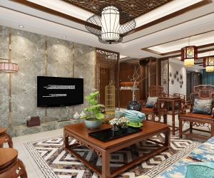 骧龙国际143平古典中式装修案例客厅-襄阳亿弘装饰