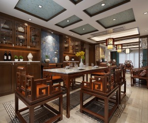 骧龙国际143平古典中式装修案例餐厅-襄阳亿弘装饰