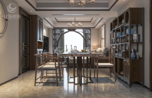 襄阳亿弘装饰-中央公园130平新中式风格装修案例茶厅