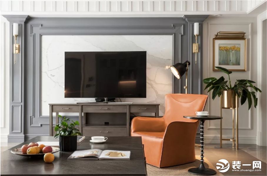世贸香槟湖别墅400平 客厅电视背景  美式风格装修效果图