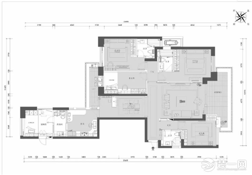 深业华府 170平方 三居室现代美式风格  平面 装修效果图