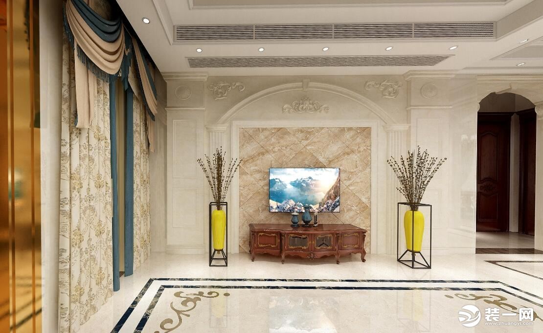 富东一层别墅200平欧式客厅电视背景墙效果图