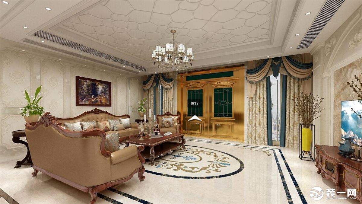 富东一层别墅200平欧式客厅效果图