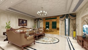 富东一层别墅200平欧式客厅效果图