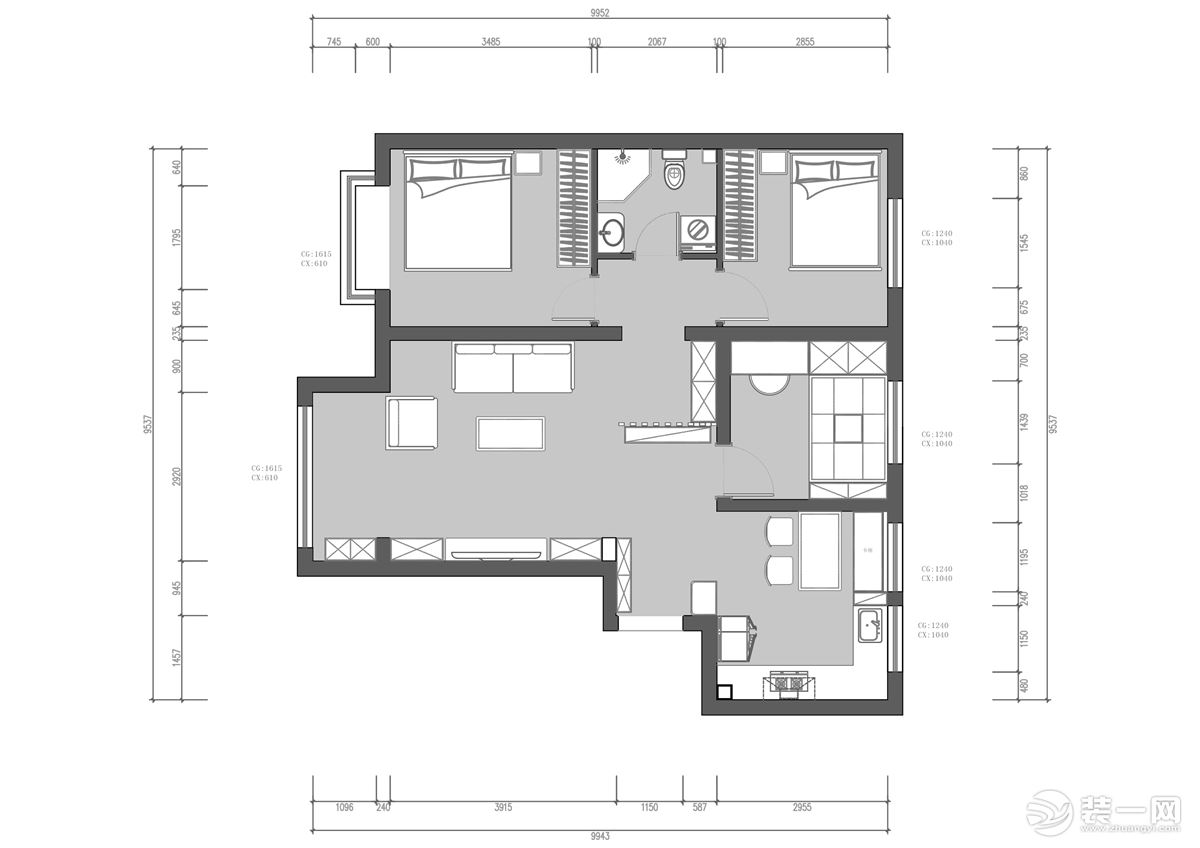 遥感所宿舍小区新中式风格三居室104平米