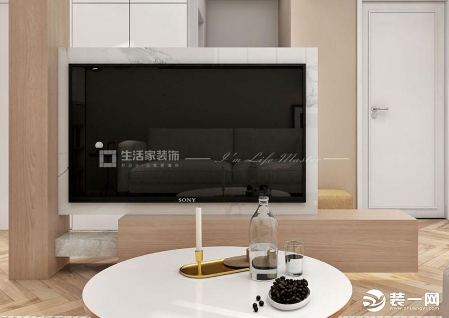 客厅  电视镶嵌在石材上    使整个空间更为简洁干净