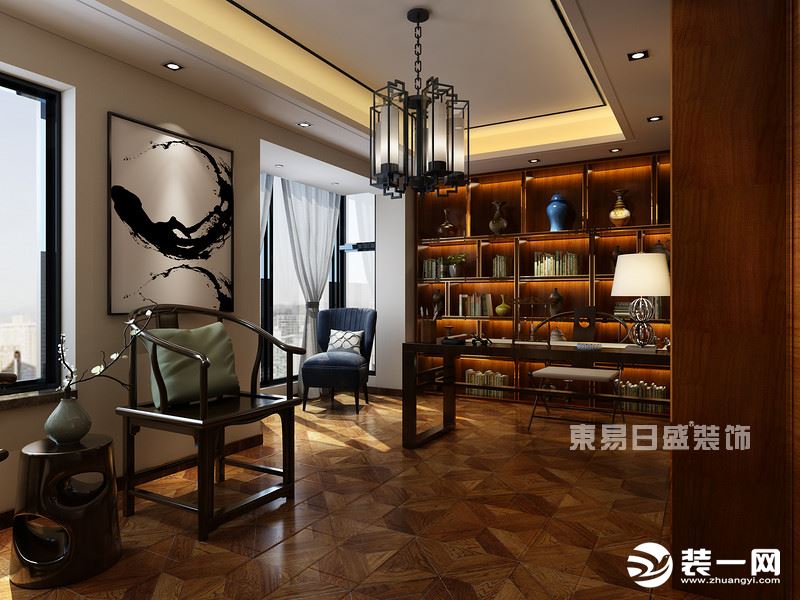 中国第一城230平新中式书房装修效果图