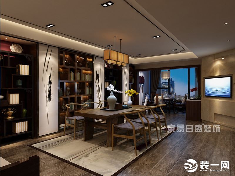 中国第一城230平新中式会客室装修效果图