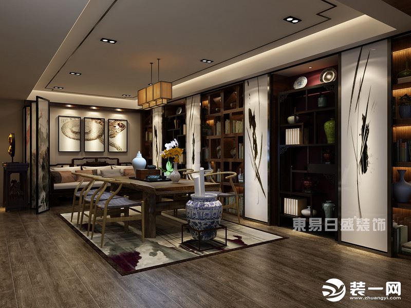 中国第一城230平新中式会客室装修效果图