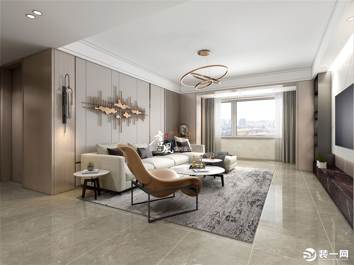 华润紫云府客厅装修，简单时尚的造型，给现代轻奢客厅带给人一种清爽的感觉