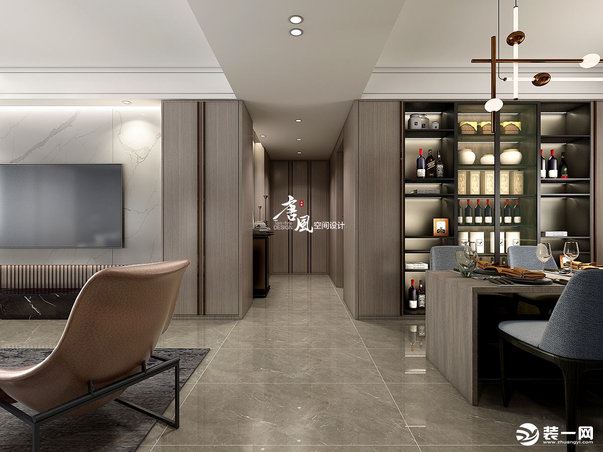 华润紫云府走廊装修，客餐厅设计采取减法手法，体现空间的优雅、宁静，又彰显生活品质。