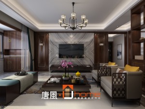 济南鼎秀家园150平新中式风格装修设计|香港唐风