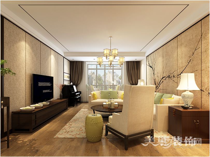 新中式风格三居室装修案例客厅