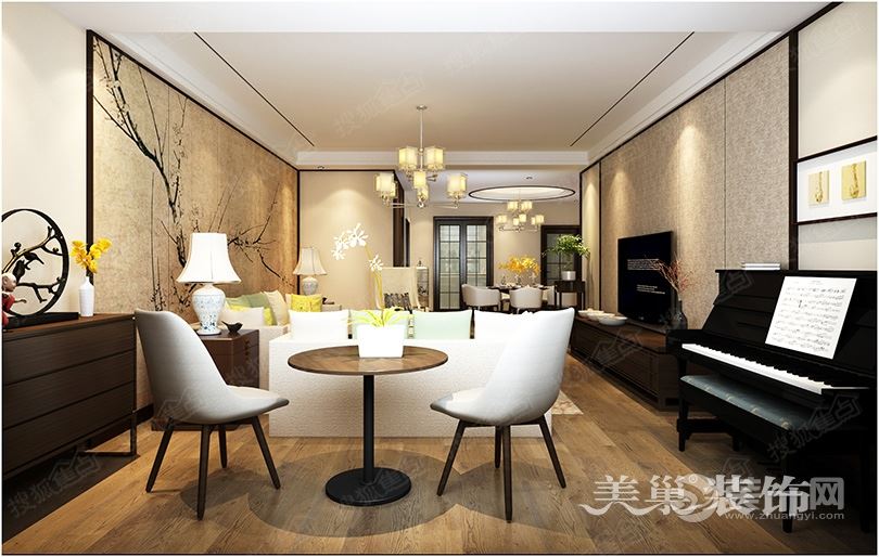 新中式风格三居室装修案例休息区