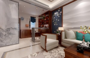 客厅酒柜 万达90平新中式风格别墅装修效果图