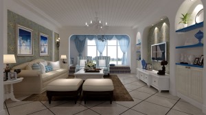民安西上三居室88㎡地中海风格装修案例