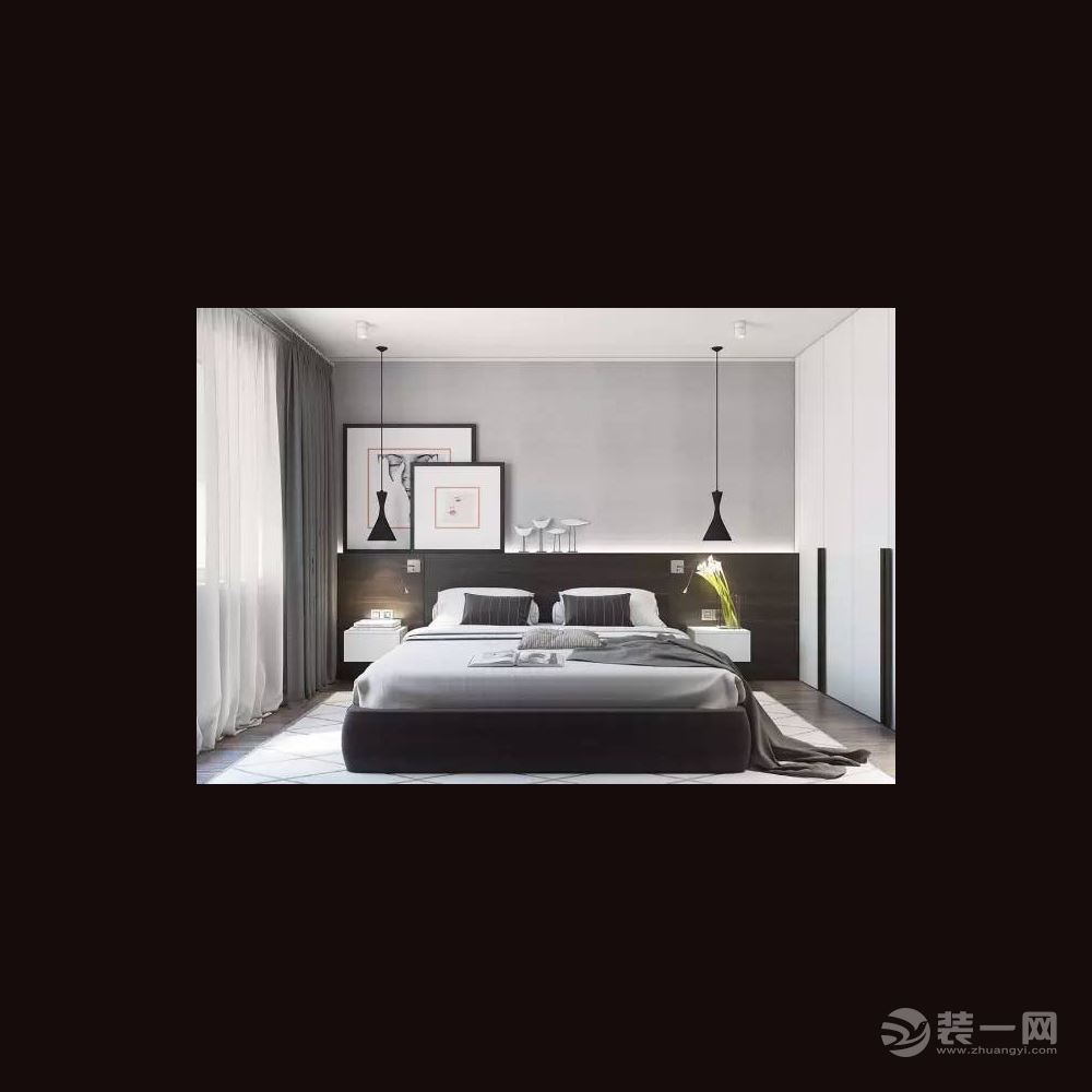 加宽的床头板实际上 是隐形的储物空间， 内嵌式灯带设计， 烘托出温馨精致的空间格调。