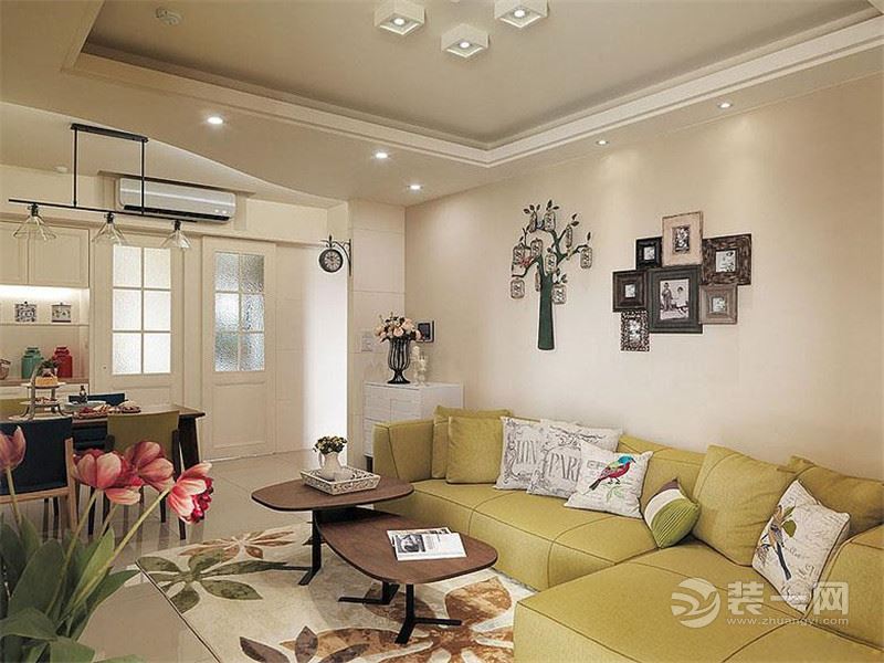 福州中庚香山天地105平米三居室简欧风格客厅、沙发、沙发背景墙