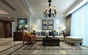 福州三盛国际120平米三居室美式风格沙发背景