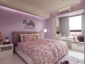 福州中庚香山天地105平米三居室简欧风格卧室、卧室背景墙、床、床品套件