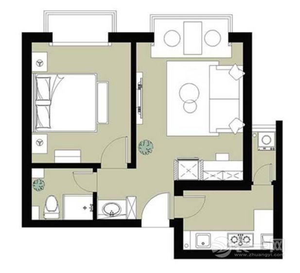 装修50㎡的单身公寓现代简约风格  户型图
