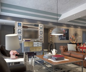 无锡融创天鹅湖三居室90平工业风格客厅沙发
