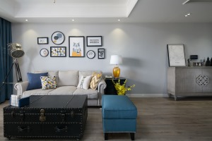 客厅沙发背景墙  【众意装饰】双流格林城100平小美式风格装修效果图
