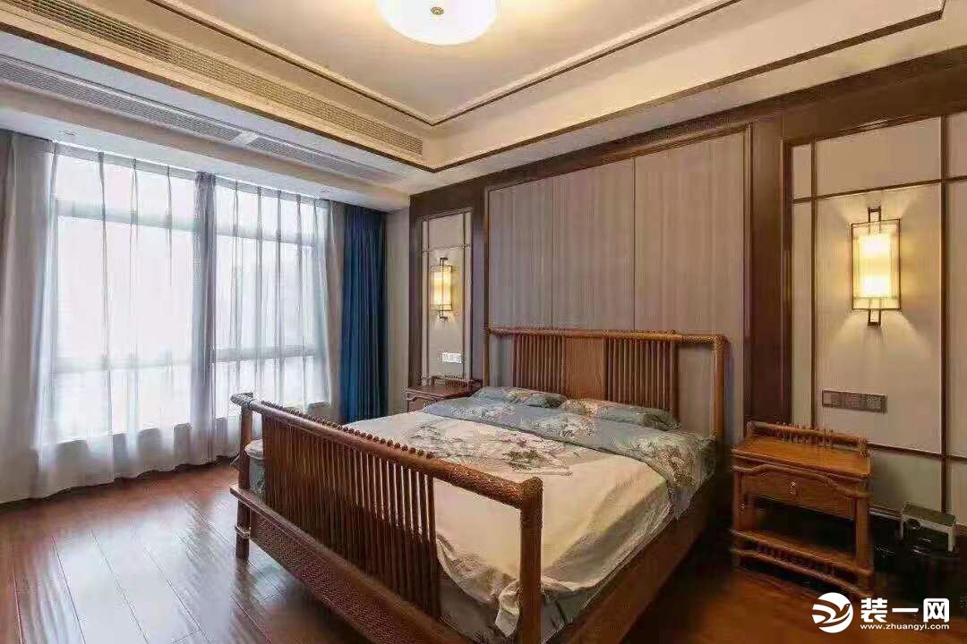 西宁海亮大都汇120平新中式风格卧室装修实景图