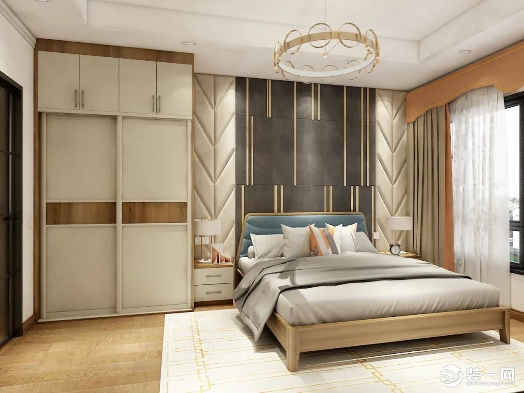 卧室也一样采用了米白色系，看似简约却充满了设计感，细节体现了品质。光线充足的主卧不经意间给人一种闲适