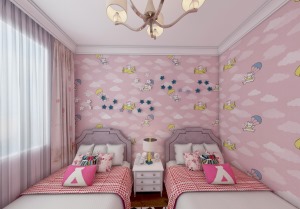 次卧是儿童房，整体以粉色调为主色，可爱活泼充满童趣