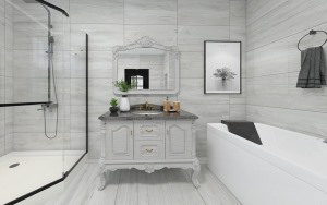 卫生间的欧式镜子非常漂亮，洗手台也充满了欧式的精致理念